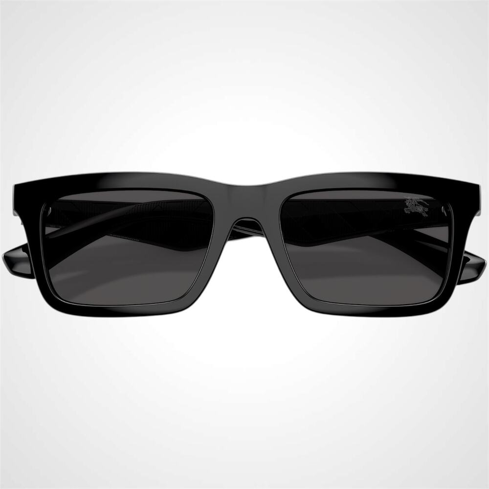 New Burberry Sunglasses Black Square Interior Classic Check Arms 53mm Gray Lens - Picture 4 of 7